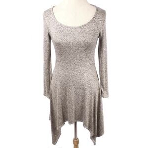 TMG New York Beige/Gray Marled Knit Handkerchief Hem Tunic Dress Y2K Size Small
